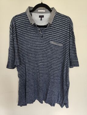 Good Man Polo Mens XXL Linen Striped Navy Gray